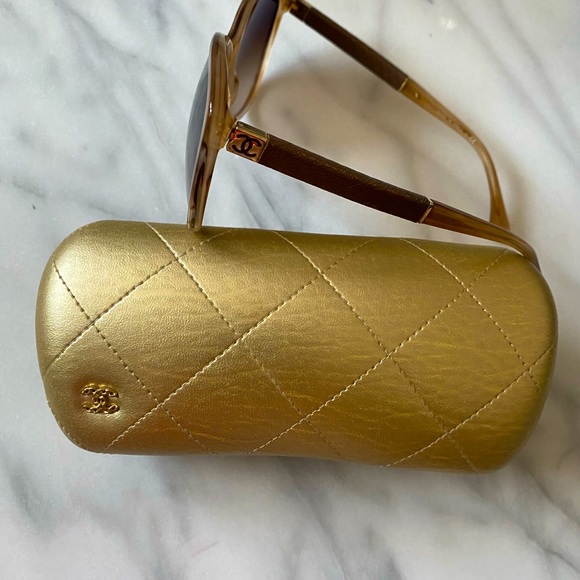 Chanel Light Brown Quilted Leather CC Sunglasses main image 4